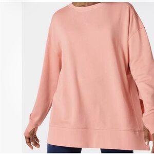 SWEATY BETTY 12 After Class Peach-Pink split activewear cotton-modal sweatshirt